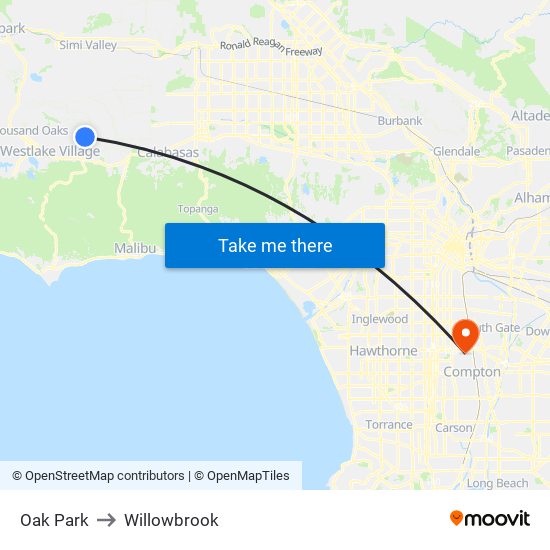 Oak Park to Willowbrook map