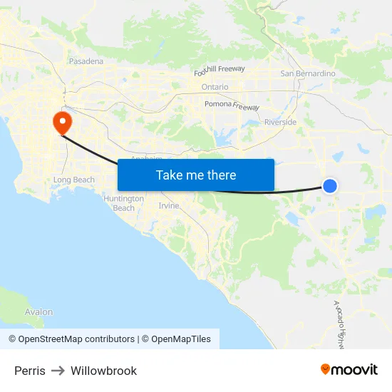 Perris to Willowbrook map