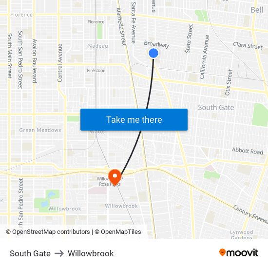 South Gate to Willowbrook map