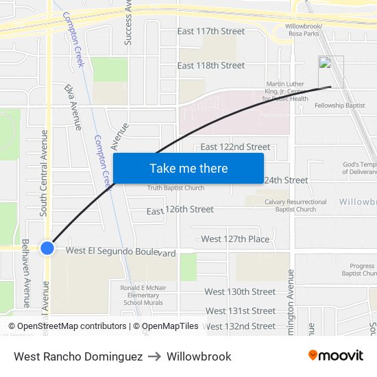 West Rancho Dominguez to Willowbrook map