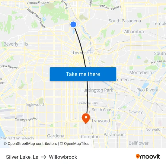 Silver Lake to Willowbrook map