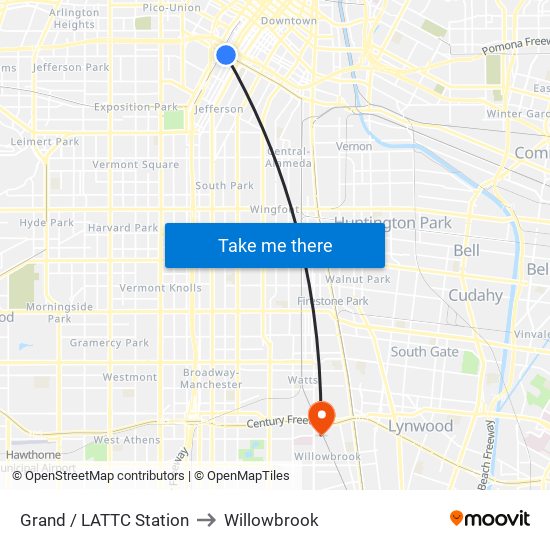 Grand / LATTC Station to Willowbrook map