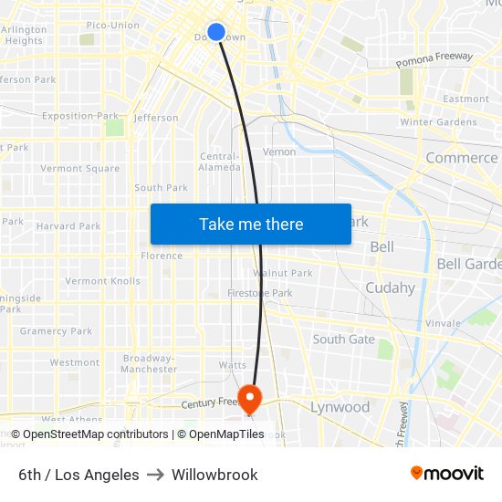 6th / Los Angeles to Willowbrook map