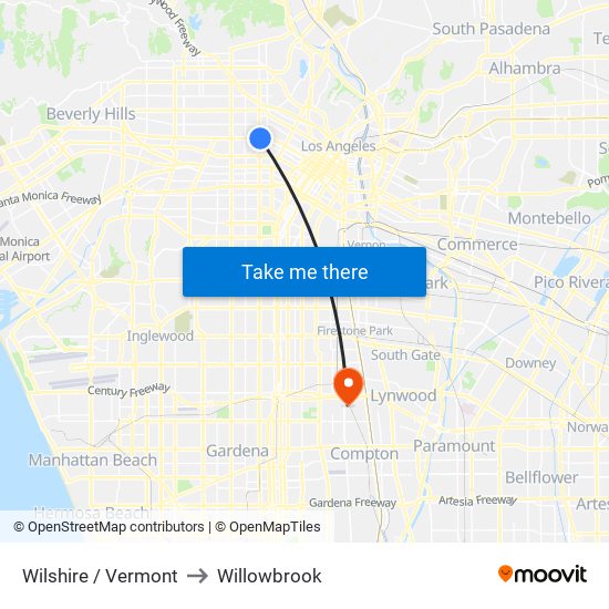 Wilshire / Vermont to Willowbrook map