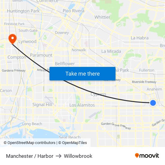 Manchester / Harbor to Willowbrook map