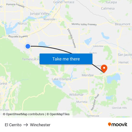El Cerrito to Winchester map
