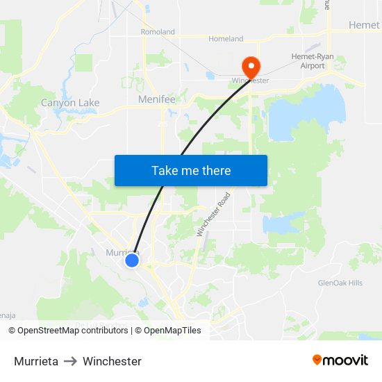 Murrieta to Winchester map