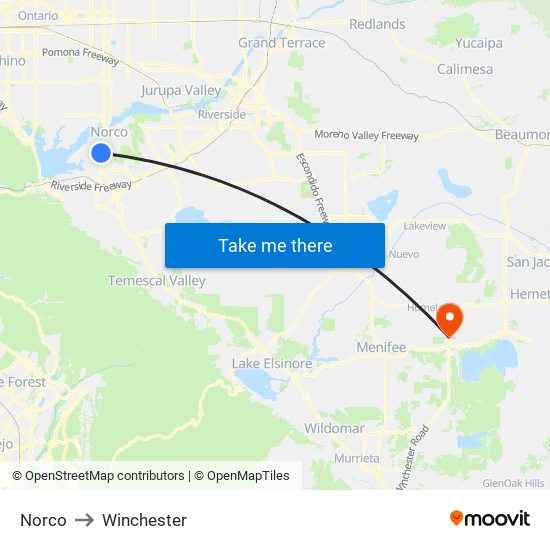Norco to Winchester map