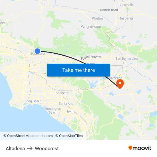 Altadena to Woodcrest map
