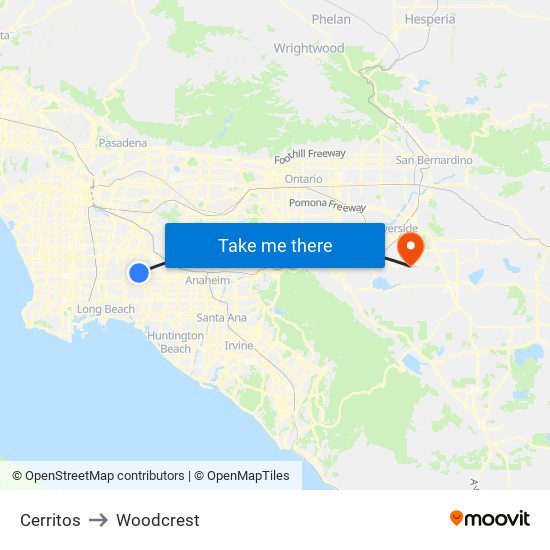 Cerritos to Woodcrest map