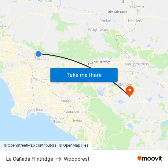 La Cañada Flintridge to Woodcrest map