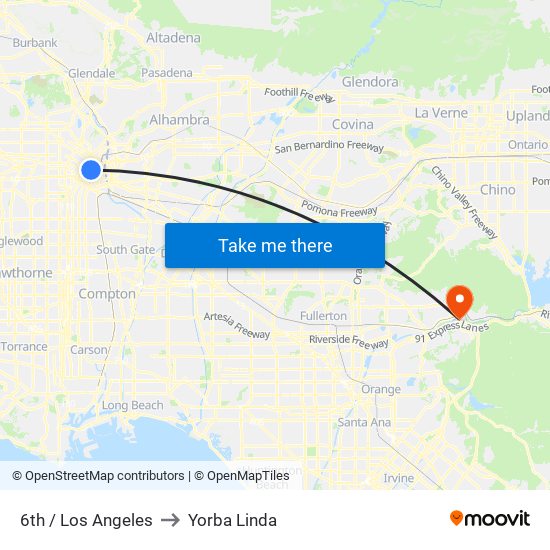 6th / Los Angeles to Yorba Linda map