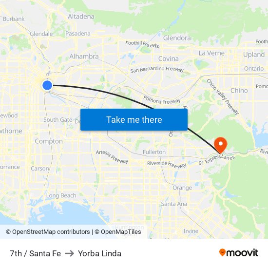 7th / Santa Fe to Yorba Linda map