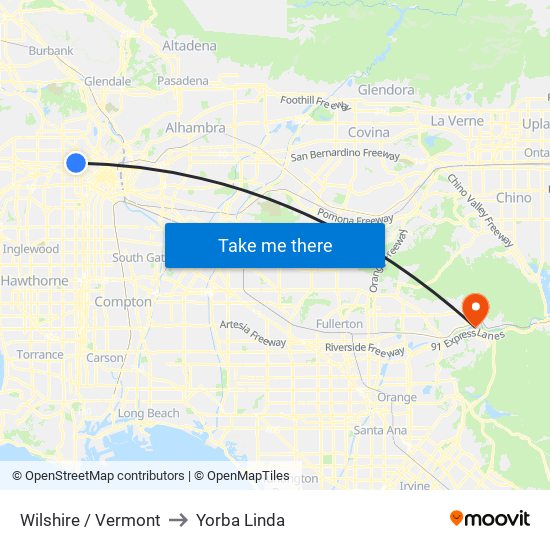 Wilshire / Vermont to Yorba Linda map