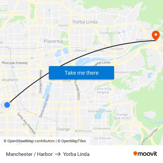 Manchester / Harbor to Yorba Linda map