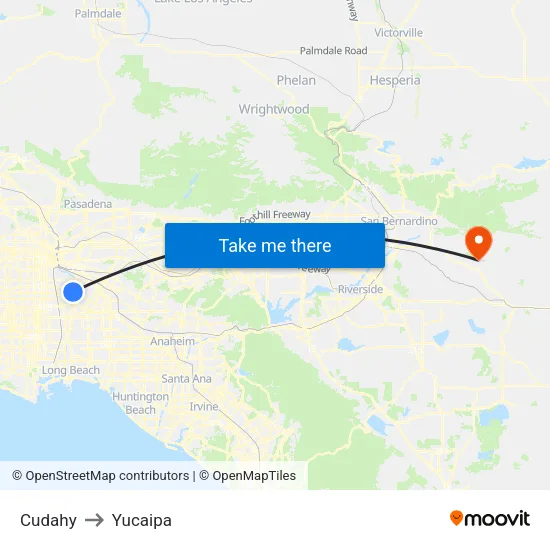 Cudahy to Yucaipa map