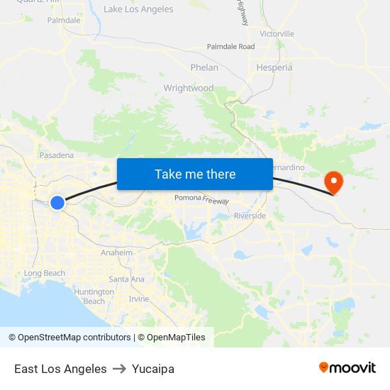 East Los Angeles to Yucaipa map