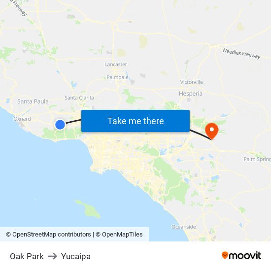 Oak Park to Yucaipa map