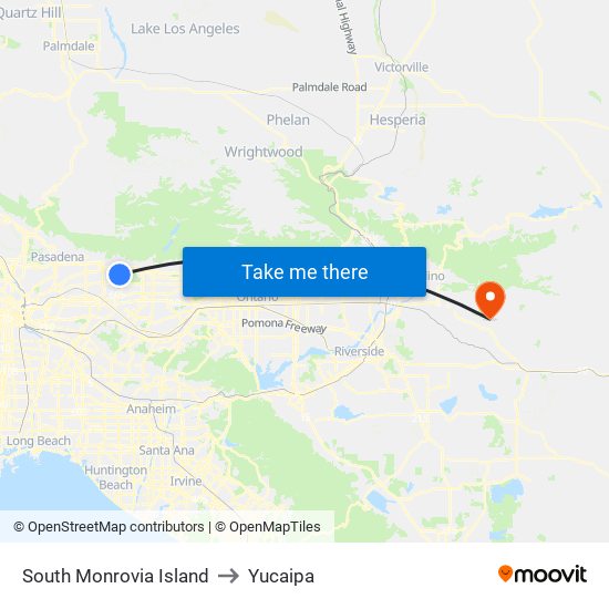 South Monrovia Island to Yucaipa map