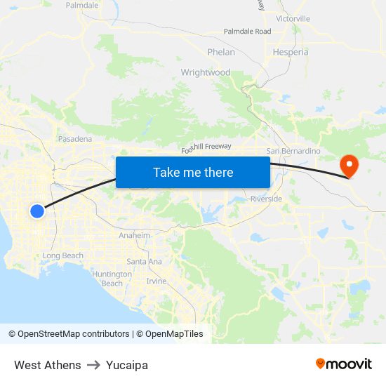 West Athens to Yucaipa map