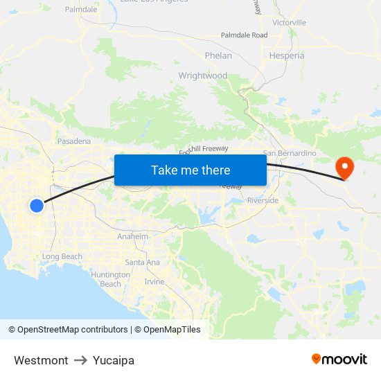 Westmont to Yucaipa map