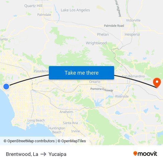 Brentwood, La to Yucaipa map