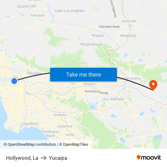 Hollywood, La to Yucaipa map