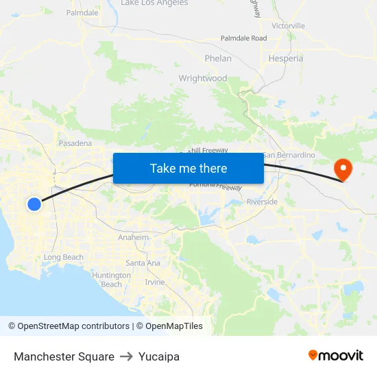 Manchester Square to Yucaipa map