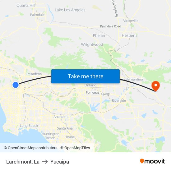 Larchmont, La to Yucaipa map