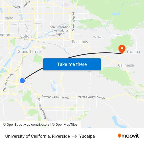University of California, Riverside to Yucaipa map