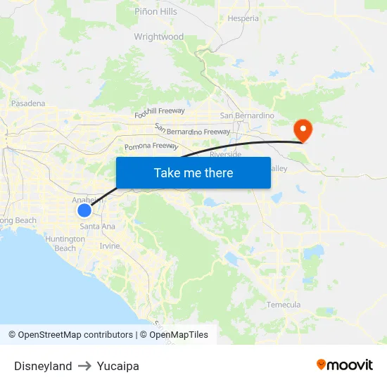 Disneyland to Yucaipa map