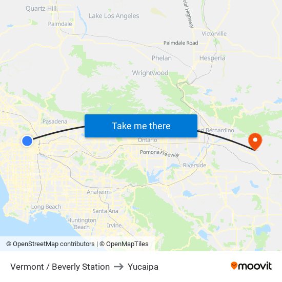 Vermont / Beverly Station to Yucaipa map