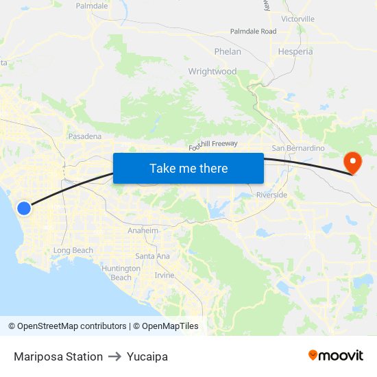 Mariposa Station to Yucaipa map