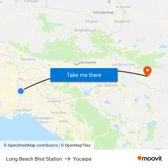 Long Beach Blvd Station to Yucaipa map