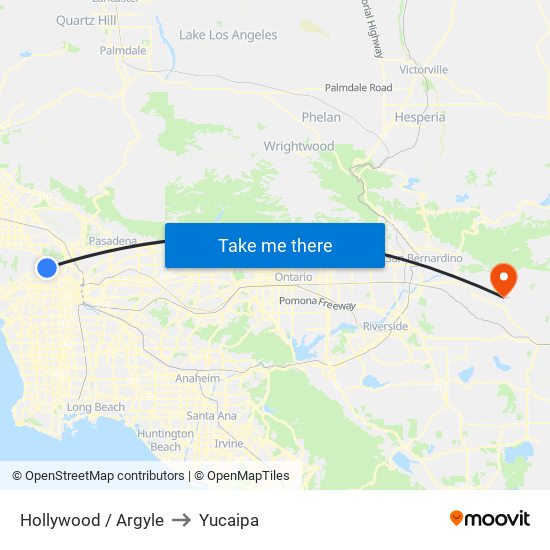 Hollywood / Argyle to Yucaipa map