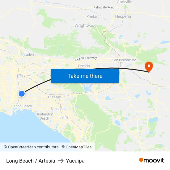Long Beach / Artesia to Yucaipa map