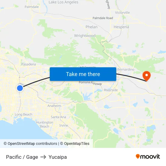 Pacific / Gage to Yucaipa map