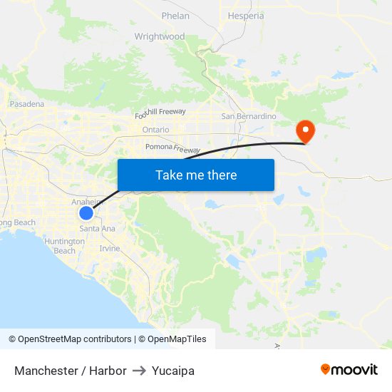 Manchester / Harbor to Yucaipa map