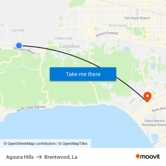 Agoura Hills to Brentwood, La map