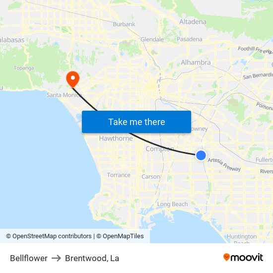 Bellflower to Brentwood, La map