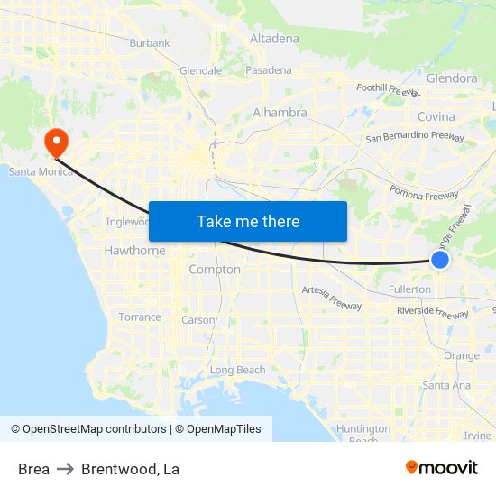 Brea to Brentwood, La map