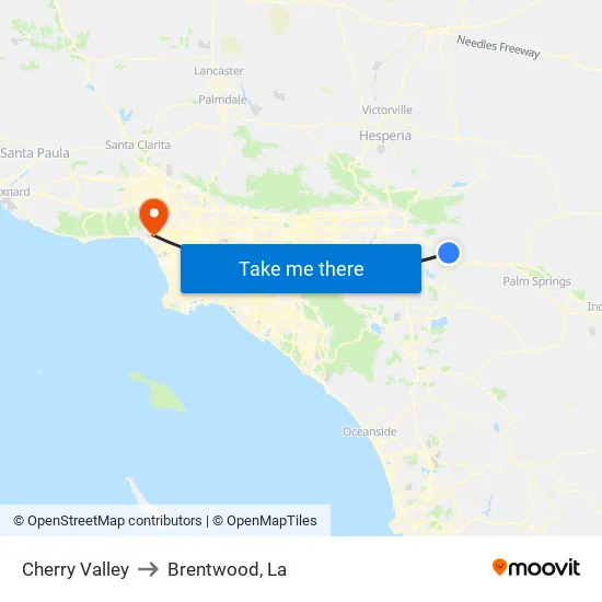 Cherry Valley to Brentwood, La map