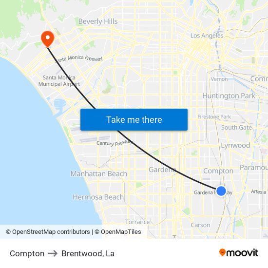 Compton to Brentwood, La map