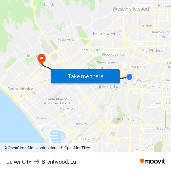 Culver City to Brentwood, La map