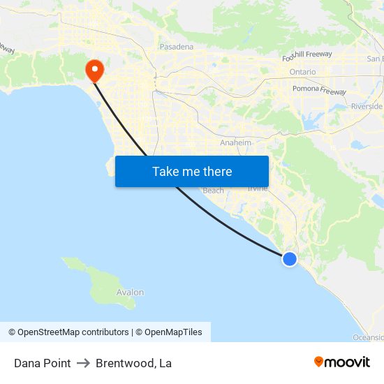 Dana Point to Brentwood, La map