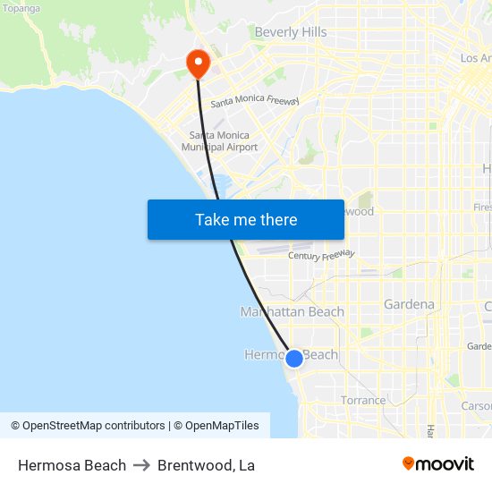 Hermosa Beach to Brentwood, La map