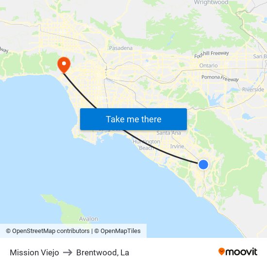 Mission Viejo to Brentwood, La map