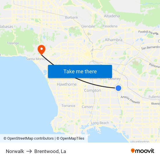 Norwalk to Brentwood, La map