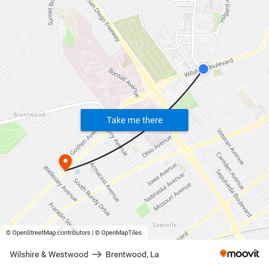 Wilshire & Westwood to Brentwood, La map