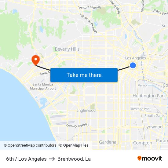 6th / Los Angeles to Brentwood, La map